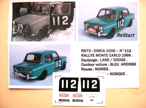 Rs073 decal restart simca - decal, 1/43